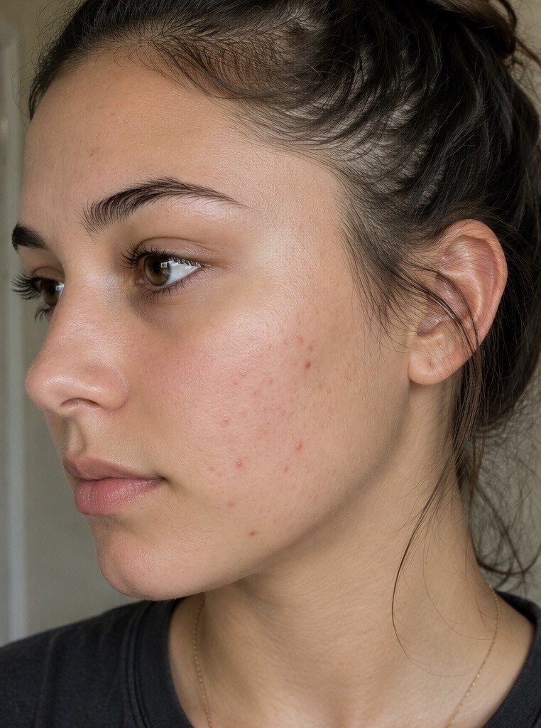 Before Red Light Therapy, redness and blemishes